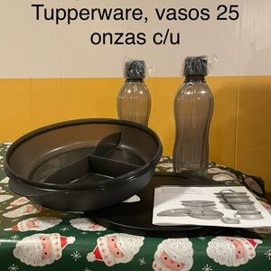 Tupperware Gray Divided Bowl and Bottle Set